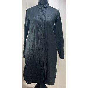 EVERLANE Black Linen Shirt Dress Long Sleeve Button Front Pockets 00 whimsigoth